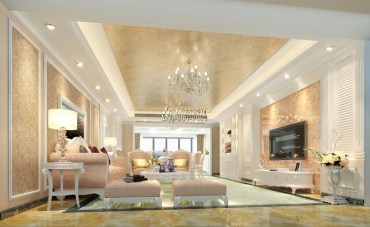方直珑湖湾144平方米欧式风格平层户型客厅装修效果图
