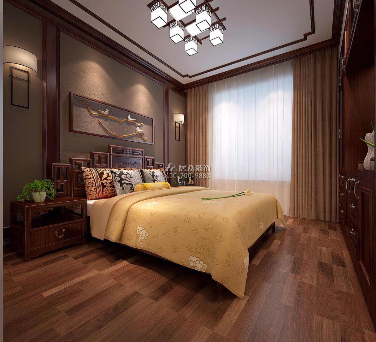 德馨园180平方米中式风格平层户型卧室装修效果图