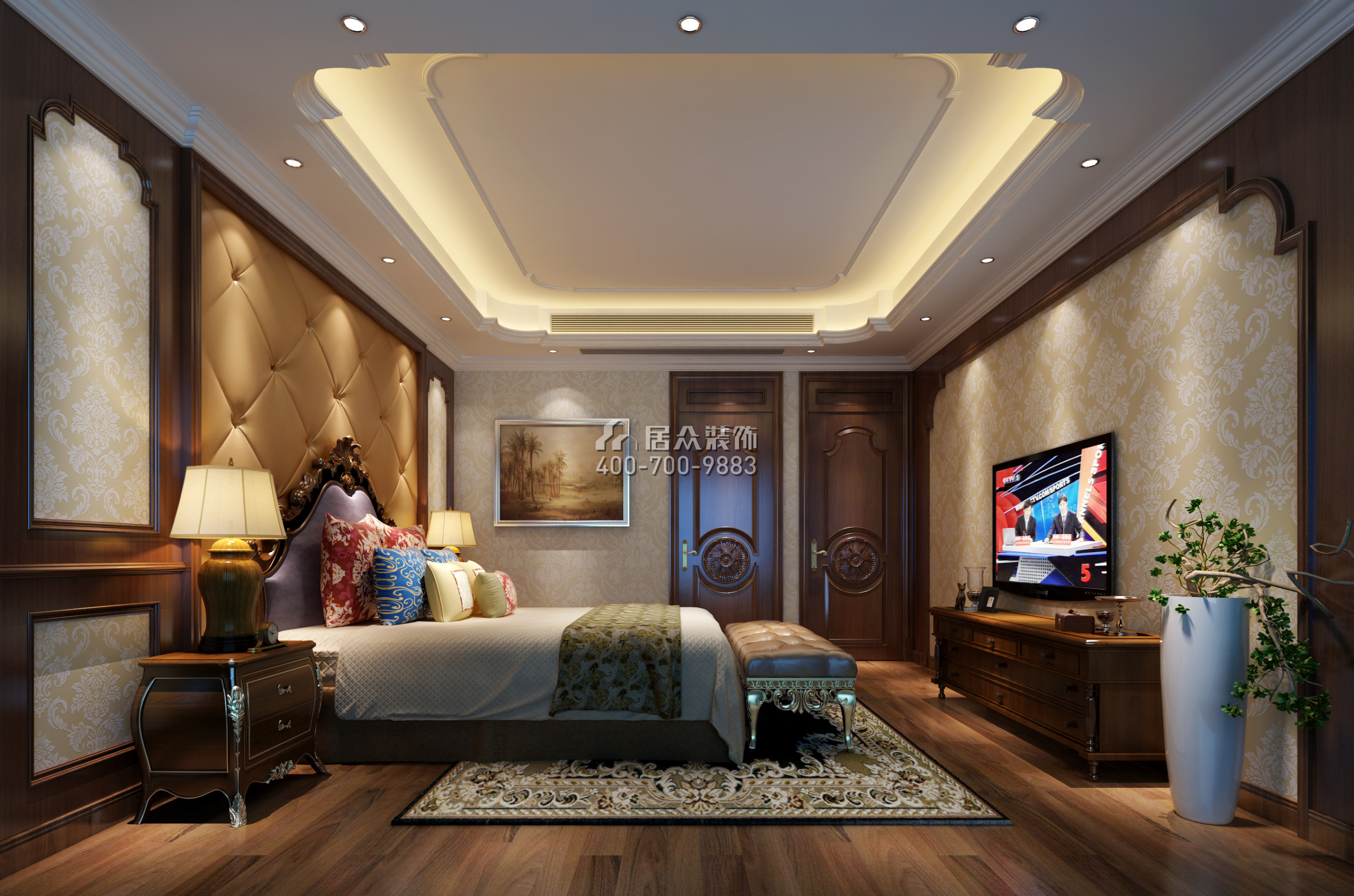 珑御府220平方米美式风格平层户型卧室九州平台官方网站（中国）有限公司效果图