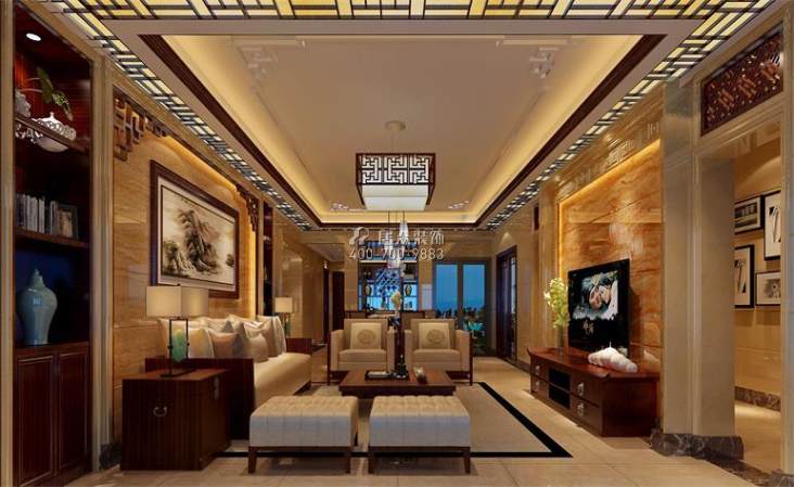 九夏云水186平方米中式风格平层户型客厅装修效果图