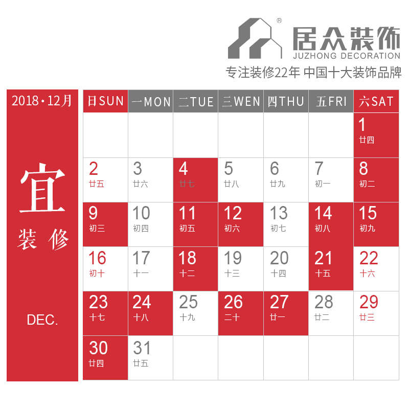 2018年12月装修开工吉日分别是哪几天