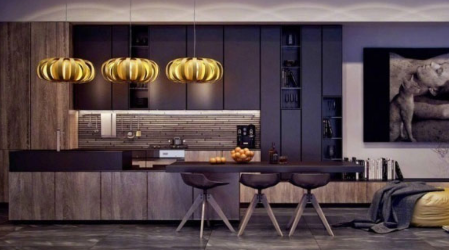 开放式厨房装修，暗色调设计效果真是很高级，有你喜欢的吗？ 